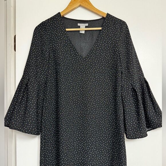 H&M Black Polka Dot Mini Dress Bell Sleeve Size 4 - Picture 3 of 10